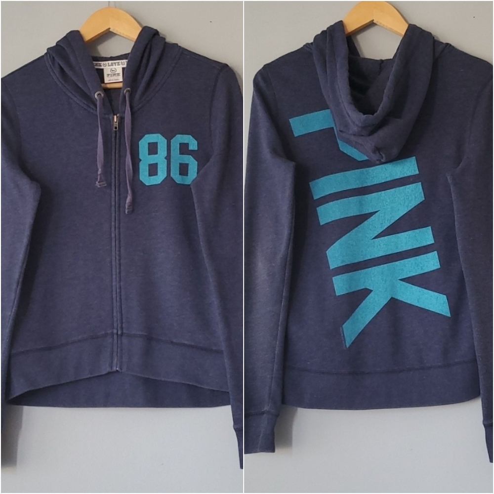 Victoria's Secret PINK Blue Zip Up Hooded 86 Sweatshirt Womens XS - Picture 7 of 7
